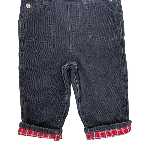 Greendog Vintage Corduroy Bib Style Overalls w Plaid Roll Cuff Black Red 24 mo - Picture 3 of 15